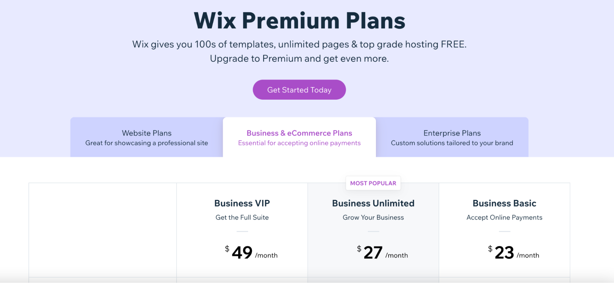 Wix premium plan