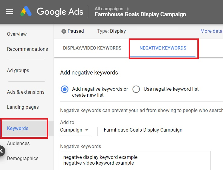 Negative Keyword Targeting