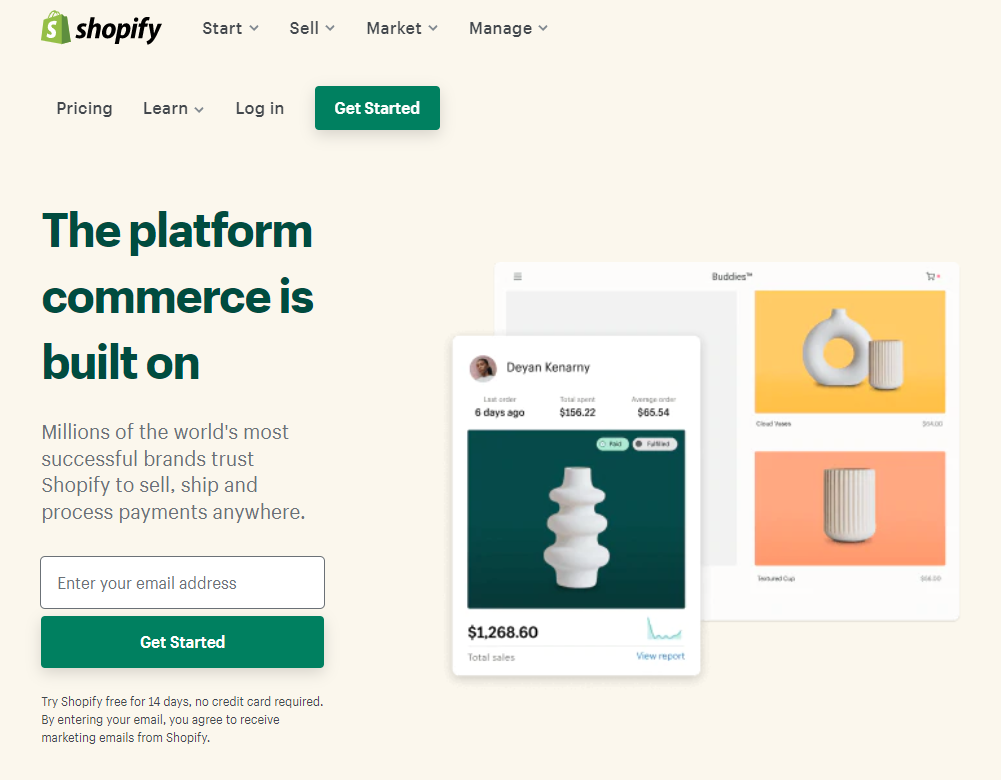 shopify homepage