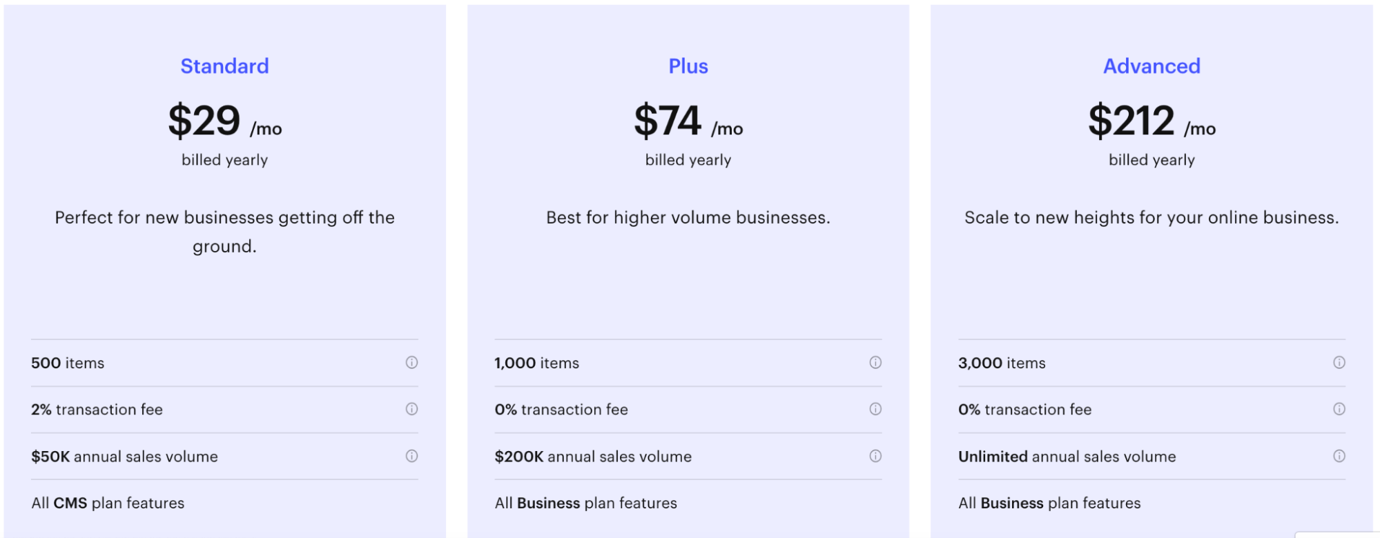 Webflow eCommerce Plans