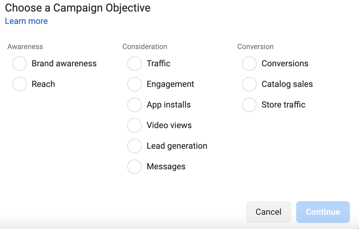 Facebook ads campaign objective