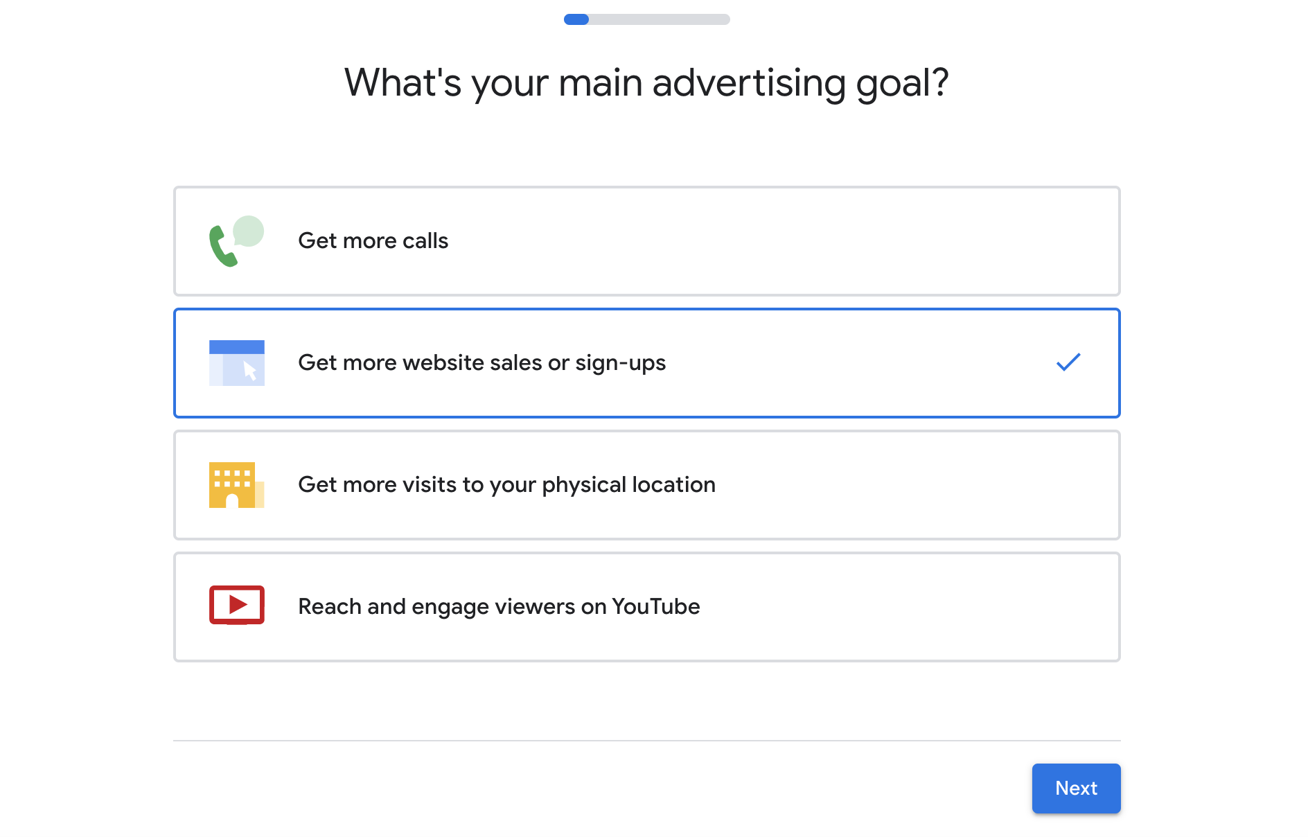 Choose Your Main Advertising Goal