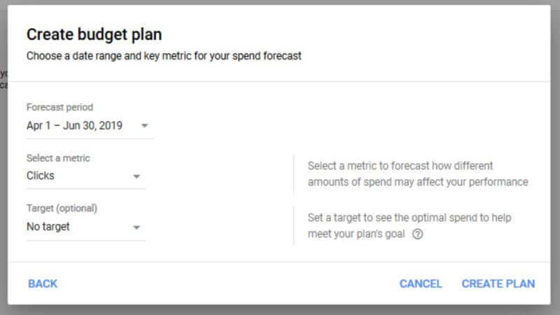 google ads create budget plan