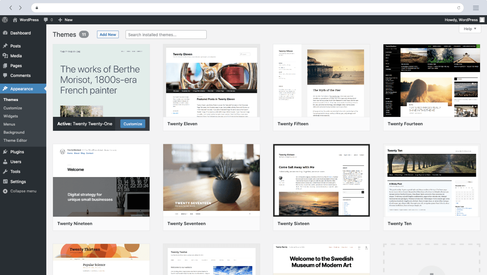 wordpress theme select