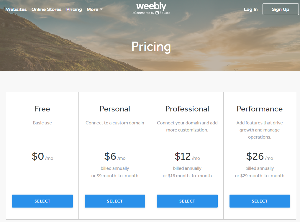 Weebly Pricing