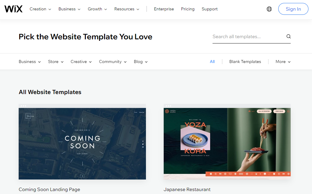 Wix website templates