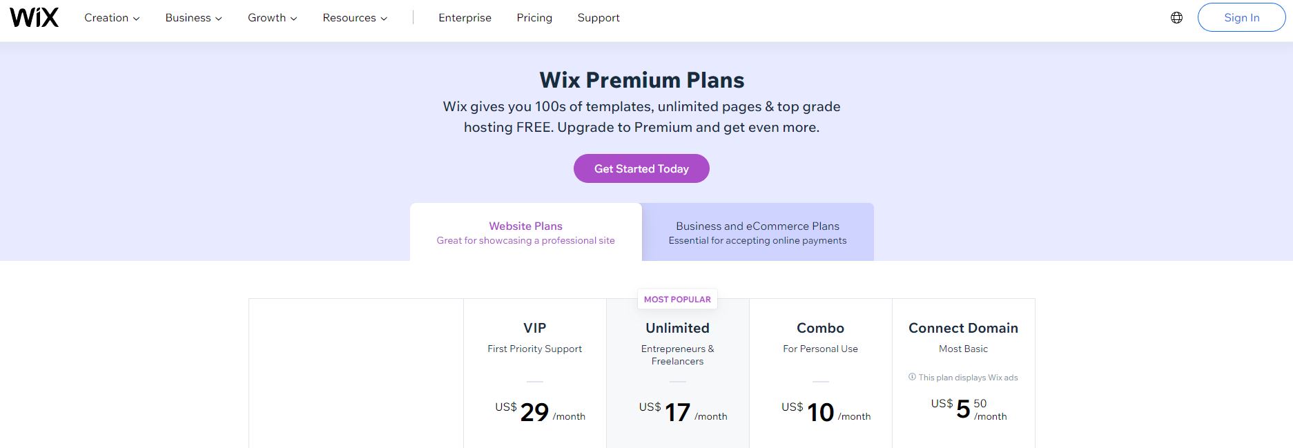 Wix Pricing