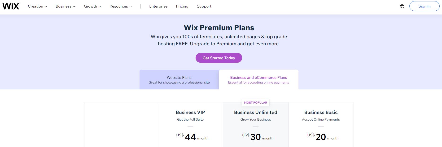 Wix Pricing