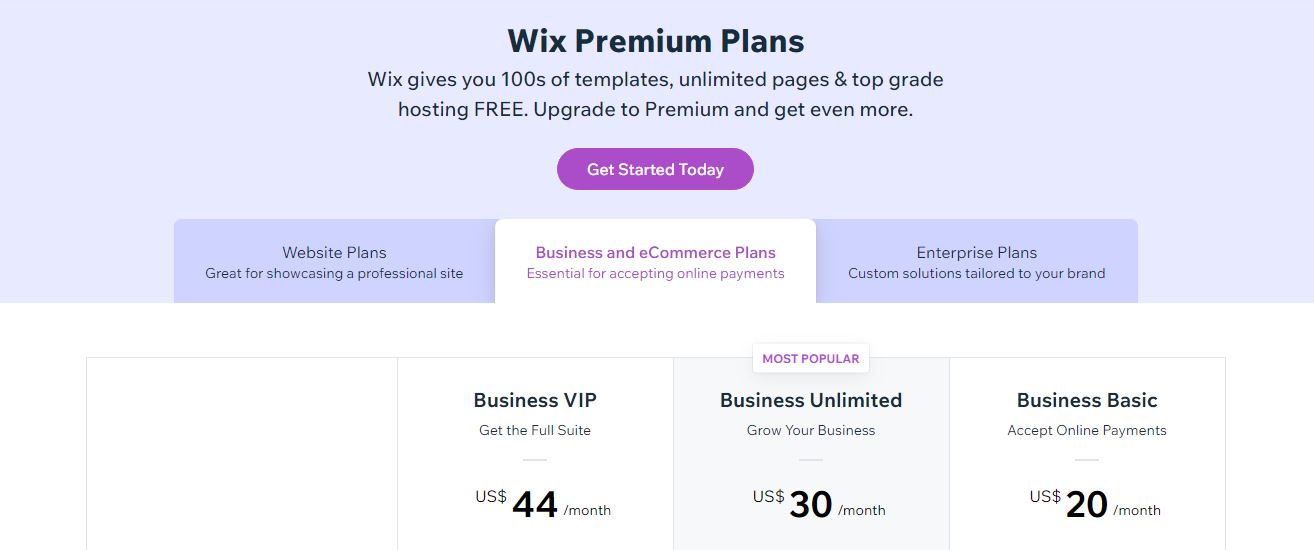 Wix Pricing