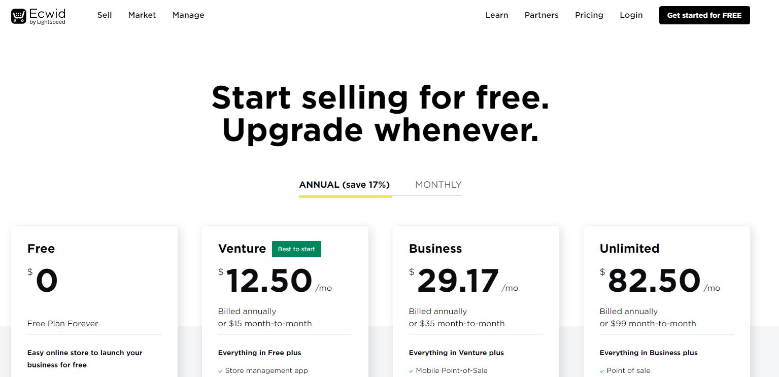 Ecwid Pricing