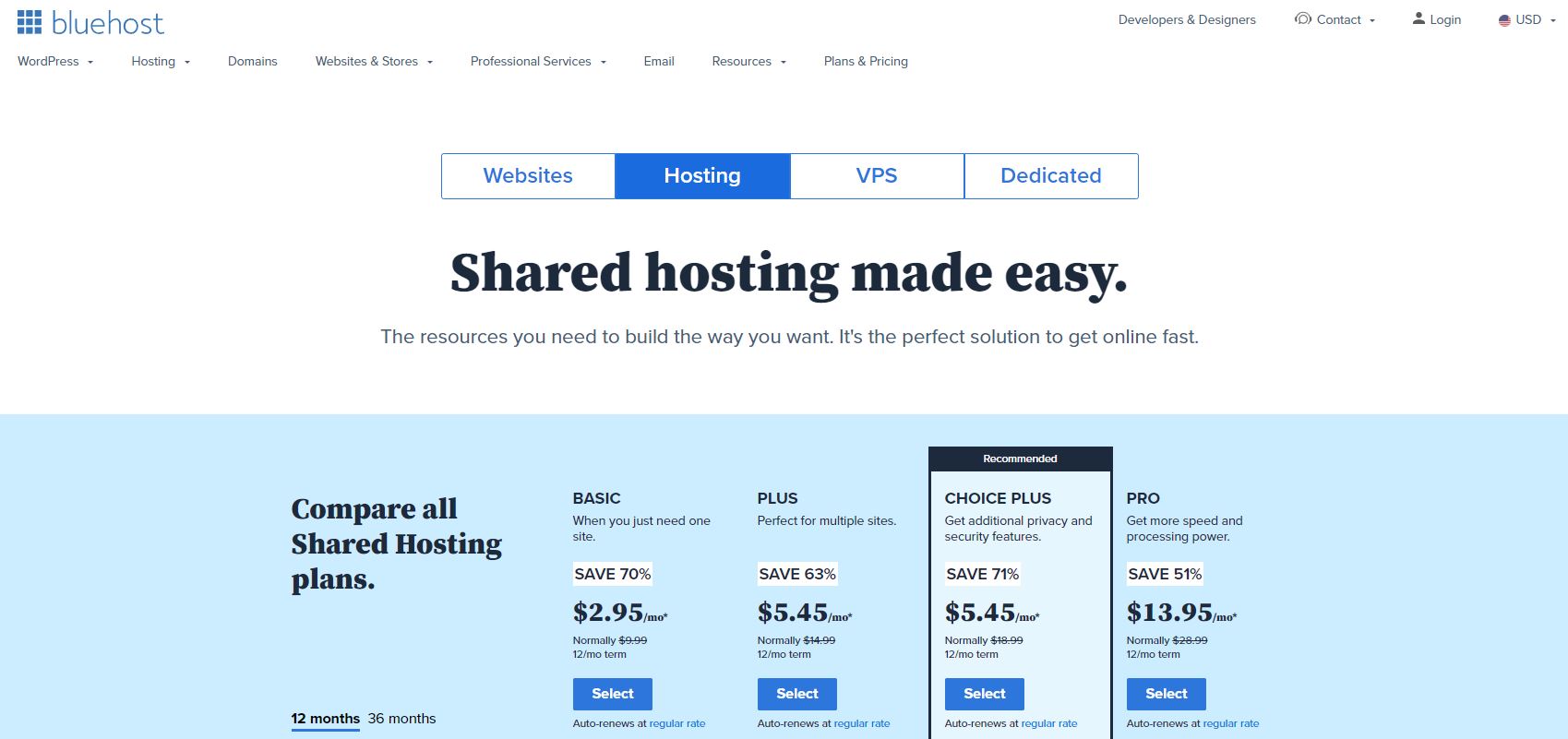 Bluehost Pricing