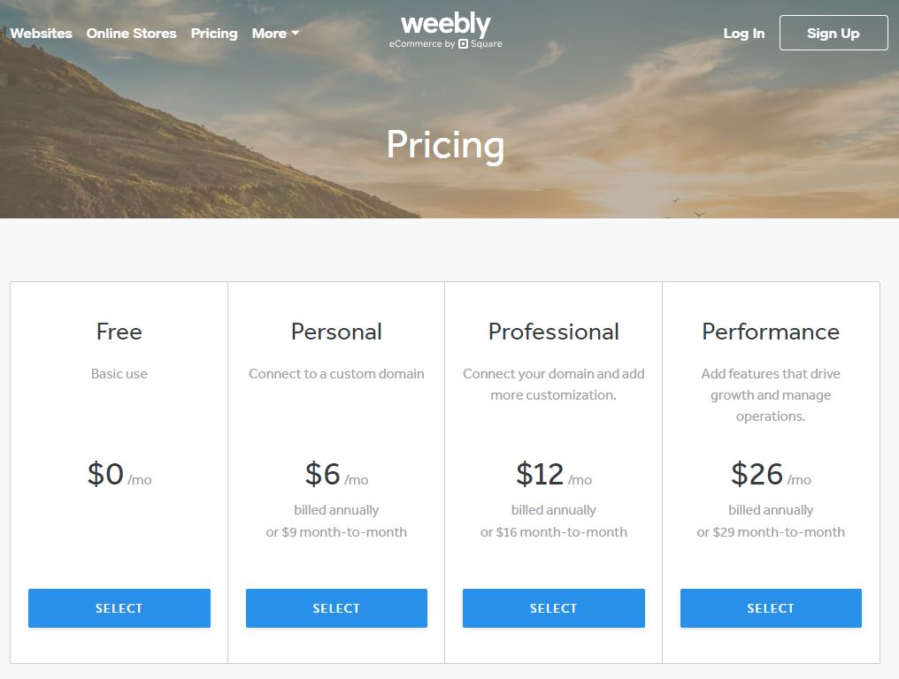 Weebly Pricing