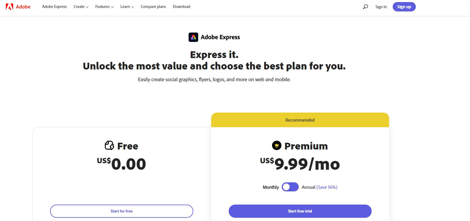 Adobe Express Pricing